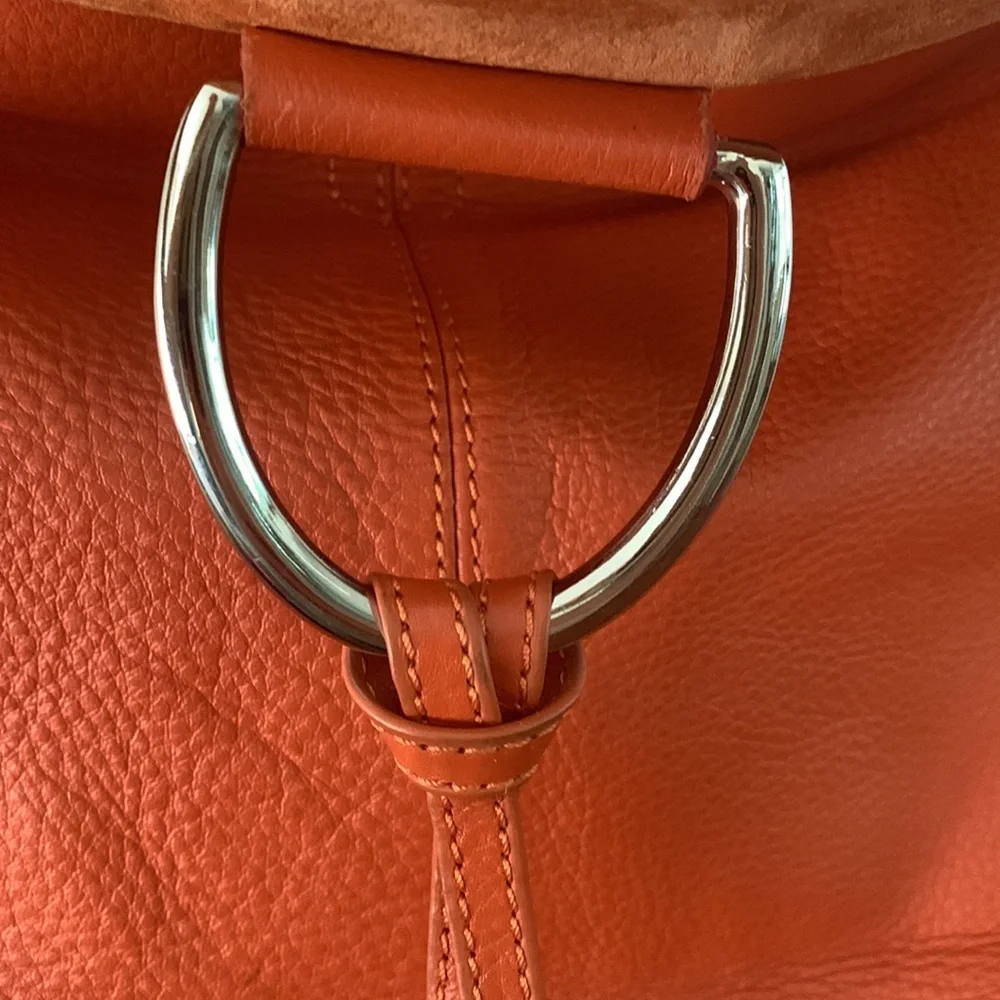 ALFANI Ovaro Orange Pebble Leather Handbag Shoulder Bag Festival Hippie 70s BOHO
